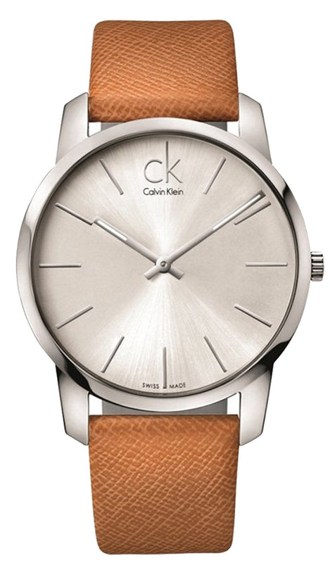 Calvin Klein City Quartz White Dial Light Brown Leather Strap Watch For Men - K2G21138 Buy Now By Calvin Klein