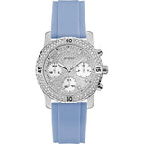 Guess Confetti Crystal Silver Dial Blue Rubber Strap Watch For Women - W1098L3 Buy Now By Guess