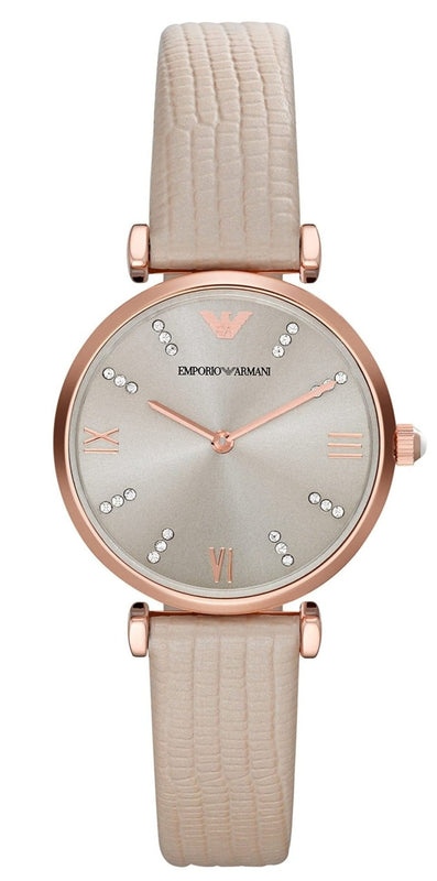 Emporio Armani Gianni T Bar Gunmetal Dial Beige Leather Strap Watch For Women - AR1681 Buy Now By Emporio Armani