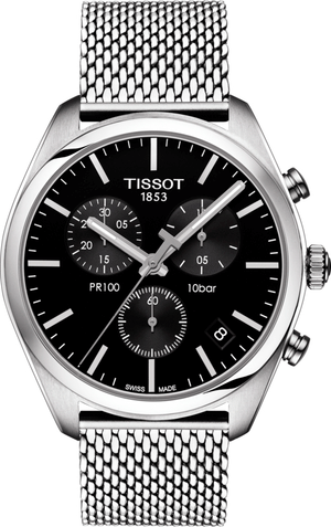 Tissot PR 100 Chronograph Black Dial Silver Mesh Bracelet Watch For Men - T101.417.11.051.01 Buy Now By Tissot