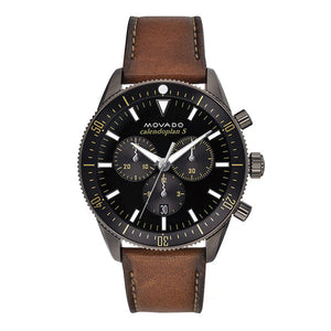 Movado Heritage Series 29mm Calendoplan Chronograph Black Dial Brown Leather Strap Watch For Men - 3650060 Buy Now By Movado