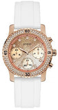 Guess Confetti Crystal Rose Gold Dial White Silicone Strap Watch For Women - W1098L5 Buy Now By Guess