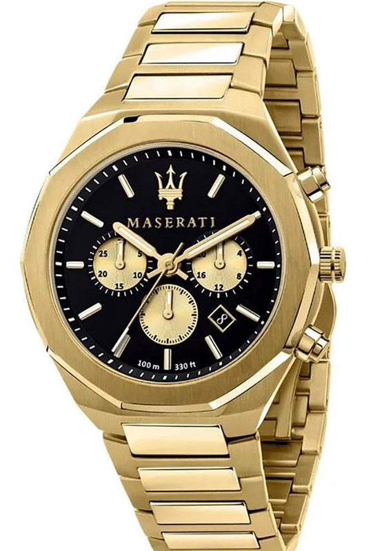 Maserati Stile 45mm Chronograph Black Dial Gold Steel Strap Watch For Men - R8873642001 Buy Now By Maserati