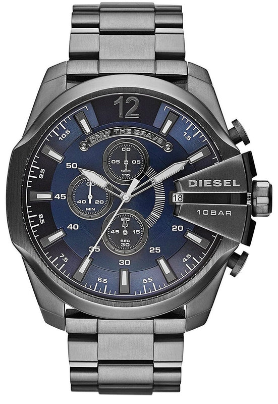 Diesel Mega Chief Chronograph Blue Dial Black Steel Strap Watch For Men - DZ4329 Buy Now By Diesel