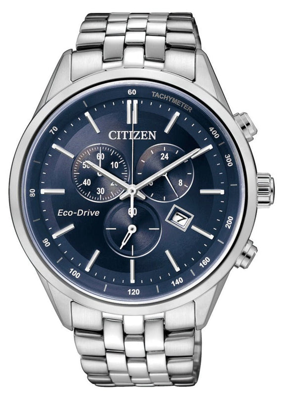 Citizen Eco Drive Chronograph Blue Dial Silver Steel Strap Watch For Men - AT2140-55L Buy Now By Citizen