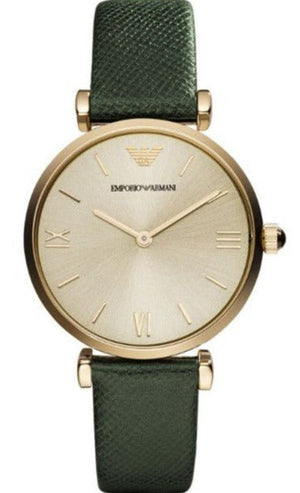 Emporio Armani Retro Champagne Beige Dial Green Leather Strap Watch For Women - AR1726 Buy Now By Emporio Armani