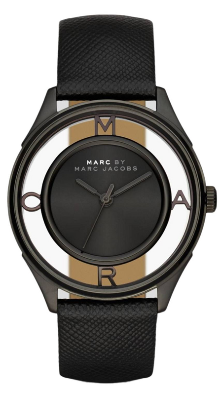 Marc Jacobs Tether Transparent Black Dial Black Leather Strap Watch for Women - MBM1379 Buy Now By Marc Jacobs