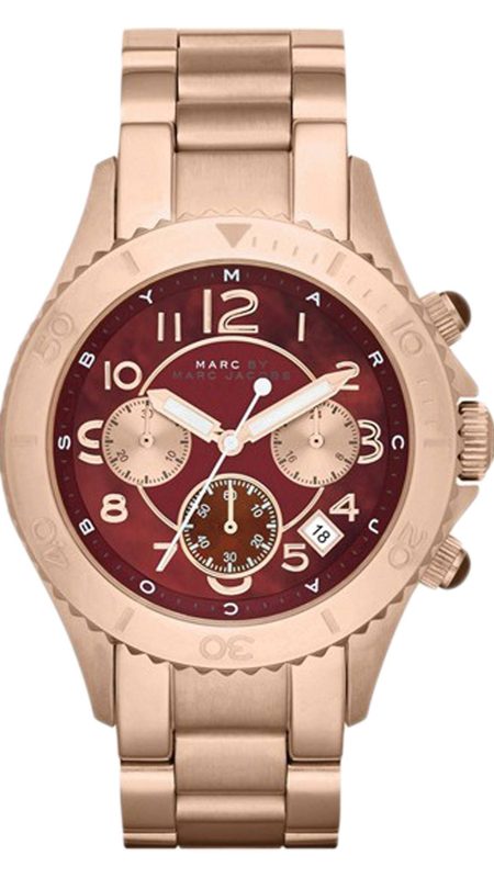 Marc Jacobs Rock Chronograph Mother of Pearl Red Dial Rose Gold Steel Strap Unisex Watch - MBM3251 Buy Now By Marc Jacobs