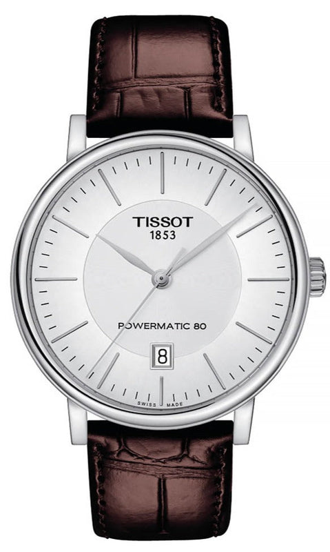 Tissot T-Classic Powermatic 80 Silver Dial Brown Leather Strap Watch For Men - T122.407.16.031.00 Buy Now By Tissot
