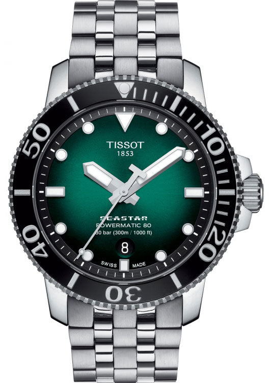 Tissot Seastar 1000 Powermatic 80 Green Dial Silver Steel Strap Watch For Men - T120.407.11.091.01 Buy Now By Tissot