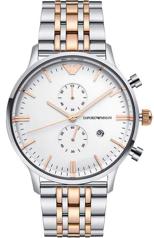 Emporio Armani Chronograph White Dial Two Tone Steel Strap Watch For Men - AR0399 Buy Now By Emporio Armani
