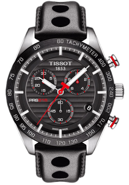 Tissot PRS 516 Chronograph Black Dial Black Leather Strap Watch For Men - T100.417.16.051.00 Buy Now By Tissot