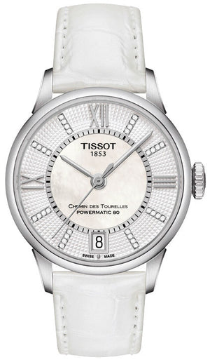 Tissot Chemin Des Tourelles Powermatic 80 Lady White Dial White Leather Strap Watch For Women - T099.207.16.116.00 Buy Now By Tissot