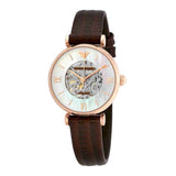 Emporio Armani Meccanico Skeleton Mother of Pearl Dial Brown Leather Strap Watch For Women - AR1993 Buy Now By Emporio Armani