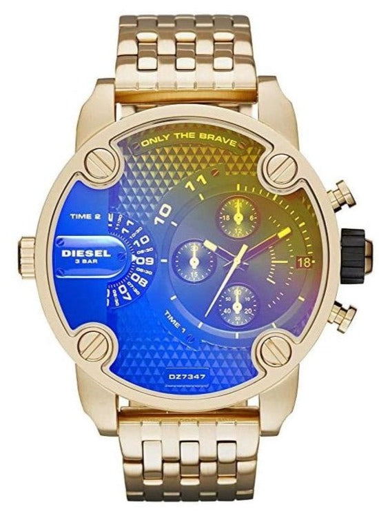 Diesel Mr Daddy Blue Dial Gold Steel Strap Watch For Men - DZ7347 Buy Now By Diesel