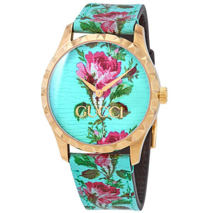 Gucci G Timeless Floral Turquoise Dial Turquoise Leather Strap Watch For Women - YA1264085 Buy Now By Gucci