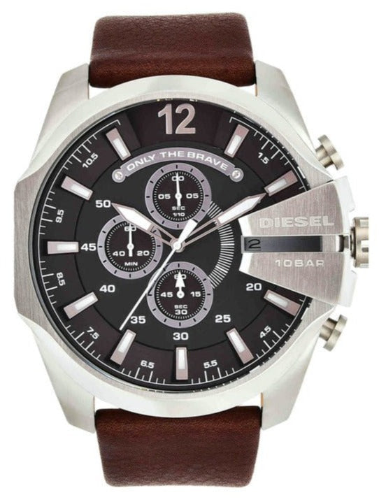 Diesel Mega Chief Chronograph Black Dial Brown Leather Strap Watch For Men - DZ4290 Buy Now By Diesel