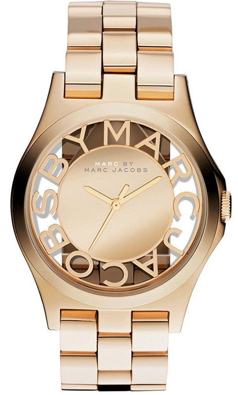 Marc Jacobs Henry Transparent Gold Dial Gold Steel Strap Watch for Women - MBM3206 Buy Now By Marc Jacobs