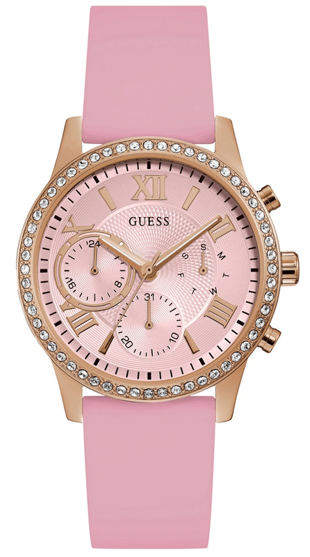 Guess Solar Rose Gold Dial Pink Rubber Strap Watch For Women - W1135L2 Buy Now By Guess