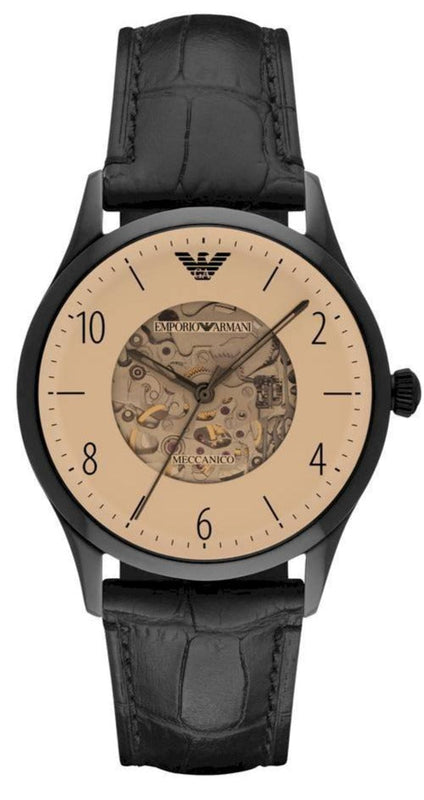 Emporio Armani Meccanico White Dial Black Leather Strap Watch For Men - AR1923 Buy Now By Emporio Armani