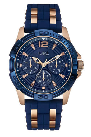 Guess Oasis Blue Dial Blue & Rose Gold Stainless Steel Strap Watch For Men - W0366G4 Buy Now By Guess
