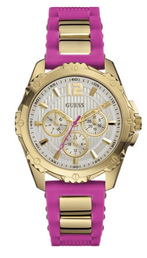 Guess Intrepid White Dial Two Tone Silicon Strap Watch For Women - W0325L3 Buy Now By Guess