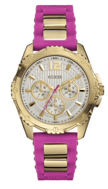 Guess Intrepid White Dial Two Tone Silicon Strap Watch For Women - W0325L3 Buy Now By Guess