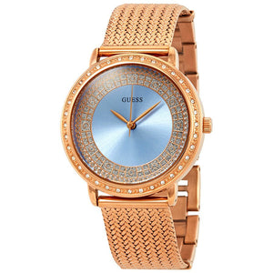 Guess Willow Crystal Blue Dial Rose Gold Mesh Bracelet Watch For Women - W0836L1 Buy Now By Guess