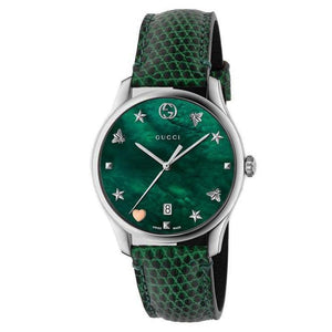 Gucci G-Timeless Green Mother of Pearl Dial Green Leather Strap Watch For Women - YA126585 Buy Now By Gucci