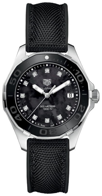 Tag Heuer Aquaracer Quartz Mother of Pearl Black Dial Black NATO Strap Watch for Women - WAY131M.FT6092 Buy Now By Tag Heuer