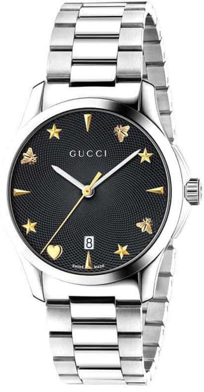 Gucci G Timeless Black Dial Silver Steel Strap Watch For Women - YA1264029A Buy Now By Gucci