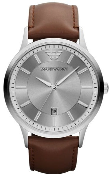Emporio Armani Renato Silver Dial Brown Leather Strap Watch For Men - AR2463 Buy Now By Emporio Armani