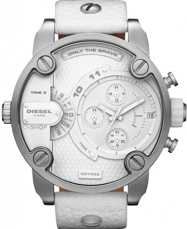 Diesel Badass Chronograph White Dial White Leather Strap Watch For Men - DZ7265 Buy Now By Diesel