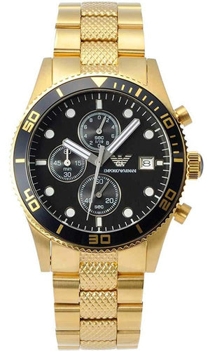Emporio Armani Chronograph Black Dial Gold Steel Strap Watch For Men - AR5857 Buy Now By Emporio Armani