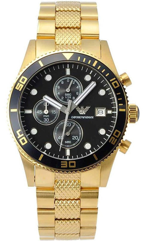 Emporio Armani Chronograph Black Dial Gold Steel Strap Watch For Men - AR5857 Buy Now By Emporio Armani