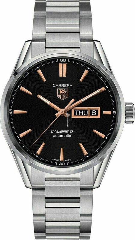 Tag Heuer Carrera Calibre 5 Automatic Black Dial Silver Steel Strap Watch for Men - WAR201C.BA0723 Buy Now By Tag Heuer