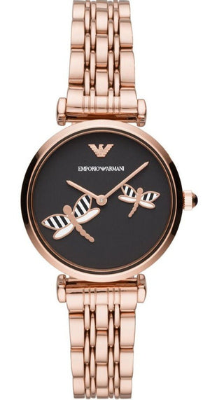 Emporio Armani Gianni T Bar Black Dial Rose Gold Steel Strap Watch For Women - AR11206 Buy Now By Emporio Armani