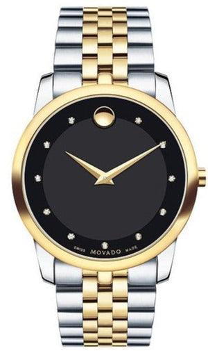 Movado Museum Classic Diamonds Black Dial Two Tone Steel Strap Watch For Men - 0606879 Buy Now By Movado