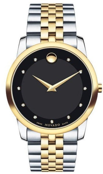 Movado Museum Classic Diamonds Black Dial Two Tone Steel Strap Watch For Men - 0606879 Buy Now By Movado