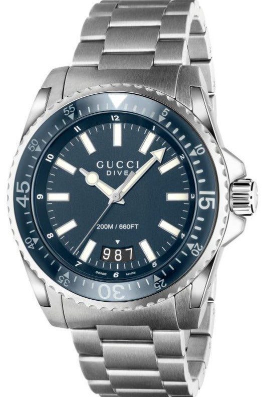 Gucci Dive Analog Blue Dial Silver Steel Strap Watch For Men - YA136203 Buy Now By Gucci