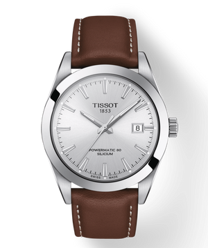 Tissot Gentleman Powermatic 80 Silicium Silver Dial Brown Leather Strap Watch For Men - T127.407.16.031.00 Buy Now By Tissot