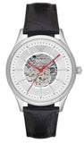 Emporio Armani Meccanico Silver Skeleton Dial Black Leather Strap Watch For Men - AR2072 Buy Now By Emporio Armani