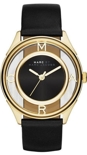 Marc Jacobs Tether Black Dial Black Leather Strap Watch for Women - MBM1376 Buy Now By Marc Jacobs