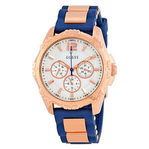 Guess Interpid White & Rose Gold Dial Blue Silicone Strap Watch For Women - W0325L8 Buy Now By Guess
