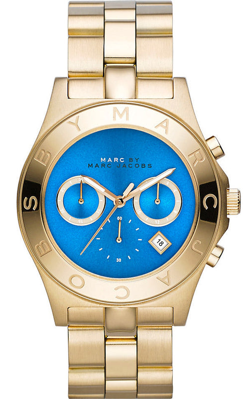 Marc Jacobs Blade Chronograph Blue Dial Gold Steel Strap Watch for Women - MBM3307 Buy Now By Marc Jacobs