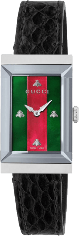Gucci G-Frame Mother of Pearl Green & Red Dial Black Leather Strap Watch For Women - YA147403 Buy Now By Gucci