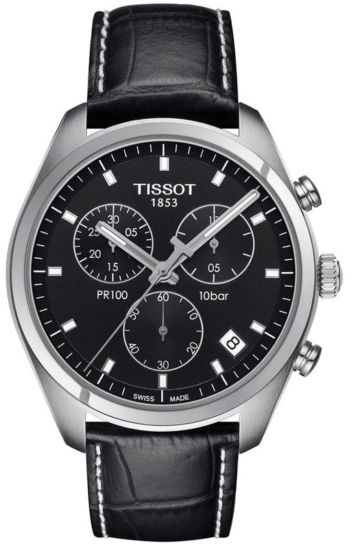 Tissot PR 100 Chronograph Black Dial Black Leather Strap Watch For Men - T101.417.16.051.00 Buy Now By Tissot