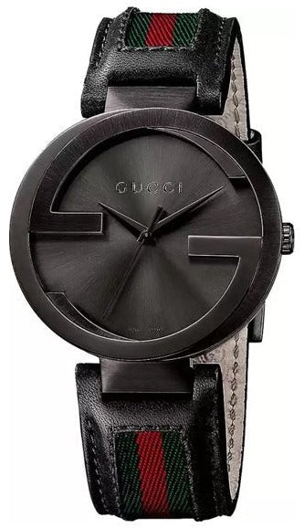 Gucci Interlocking G XL Black Dial Red & Green Leather Strap Watch For Men - YA133206 Buy Now By Gucci