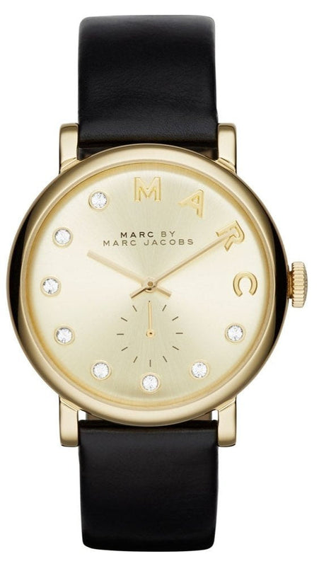 Marc Jacobs Baker Gold Dial Black Leather Strap Watch for Women - MBM1399 Buy Now By Marc Jacobs