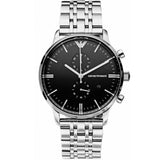 Emporio Armani Gianni Chronograph Black Dial Silver Steel Strap Watch For Men - AR80009 Buy Now By Emporio Armani